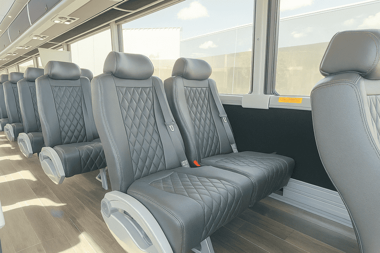 interior of Upland Minibus Company charter bus