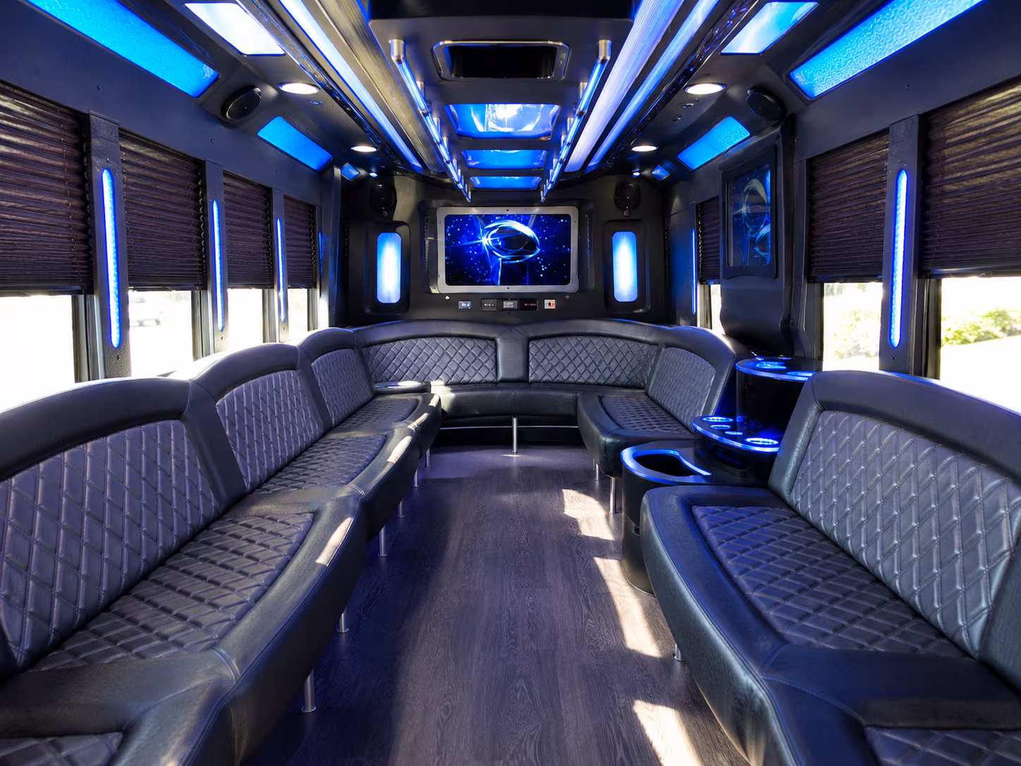 upland 28 passenger party bus inside